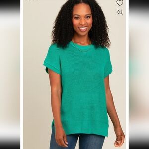 So Me Green Dolman Short Sleeve 100% Acrylic Side Slits Knit Sweater Oversized